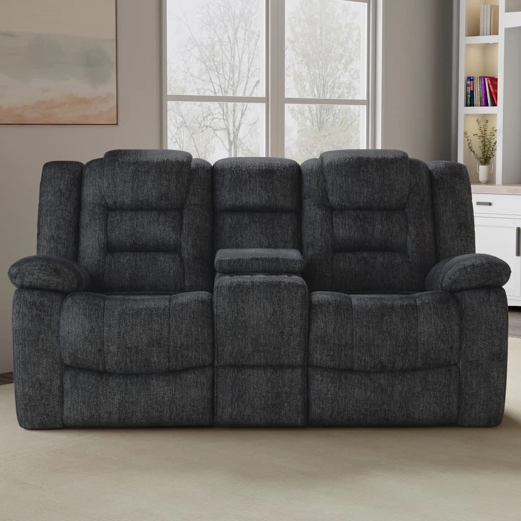 Bolton Misty Storm Manual Glider Console Loveseat